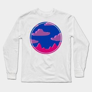 Panorama landscape purple clouds and mountains in a circle (bi flag colors) purple, blue, pink Long Sleeve T-Shirt